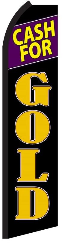 Cash for gold black/gold swooper feather banner sign flag - Click Image to Close