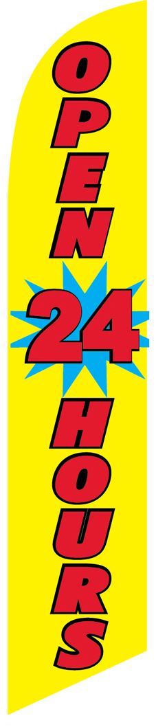 Open 24 hours swooper banner sign flag yellow - Click Image to Close