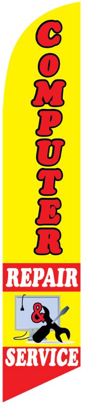 Computer repair service swooper banner sign flag yellow - Click Image to Close