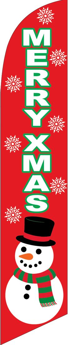 Merry Christmas snowman red swooper banner sign flag - Click Image to Close