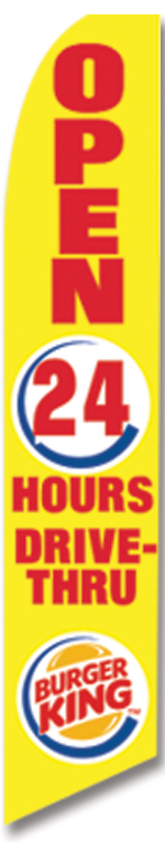 OPEN 24 HOURS DRIVE-THRU BURGER KING swooper banner sign flag - Click Image to Close