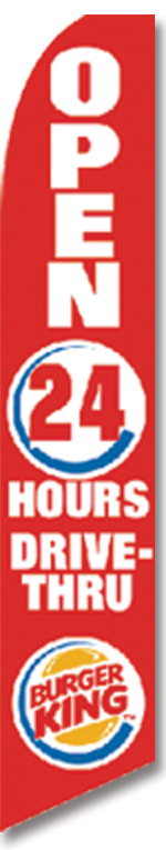 OPEN 24 HOURS DRIVE-THRU BURGER KING swooper banner flag - Click Image to Close