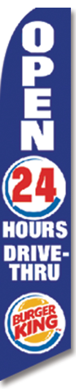 OPEN 24 HOURS DRIVE-THRU BURGER KING Swooper flag - Click Image to Close