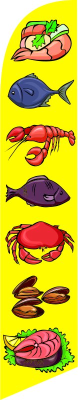 Shrimps, fish, lobster, crab, oyster swooper sign flag - Click Image to Close