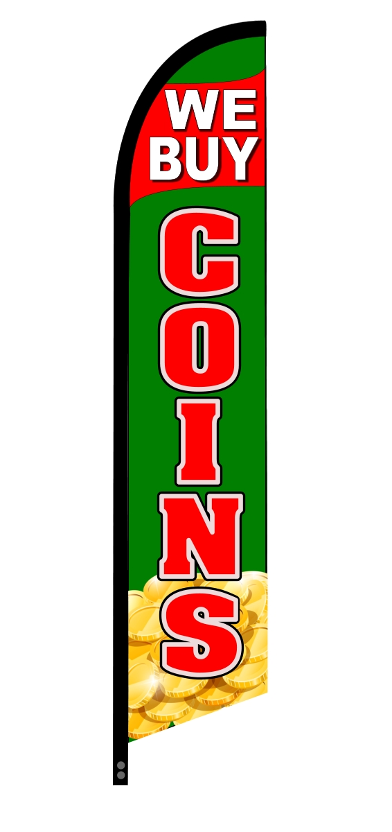 We buy coins new design custom swooper banner sign flag 5015