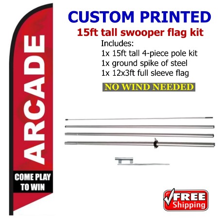 ARCADE COME PLAY swooper feather banner sign flag