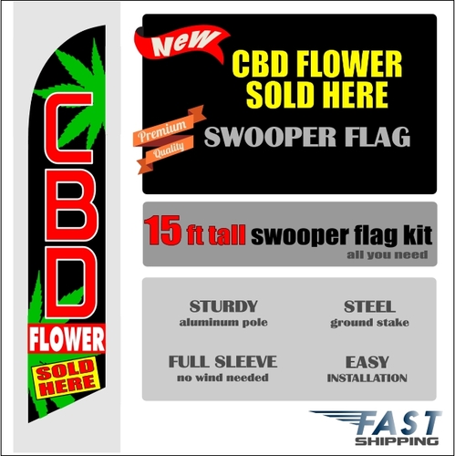 CBD FLOWER SOLD HERE swooper feather banner sign flag - Click Image to Close