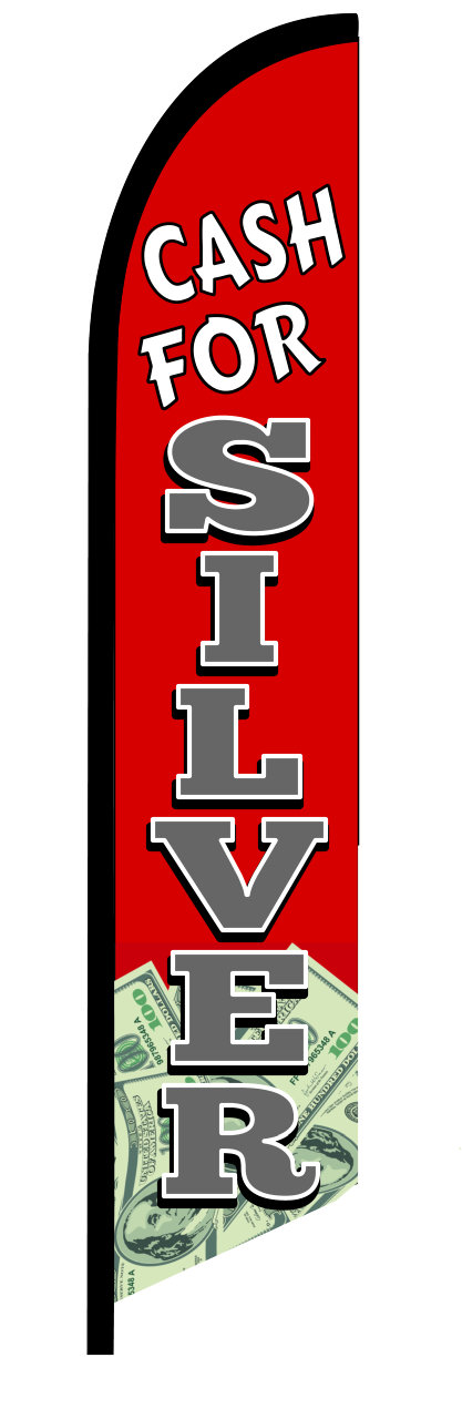 CASH FOR SILVER swooper feather, flutter banner sign flag 7400
