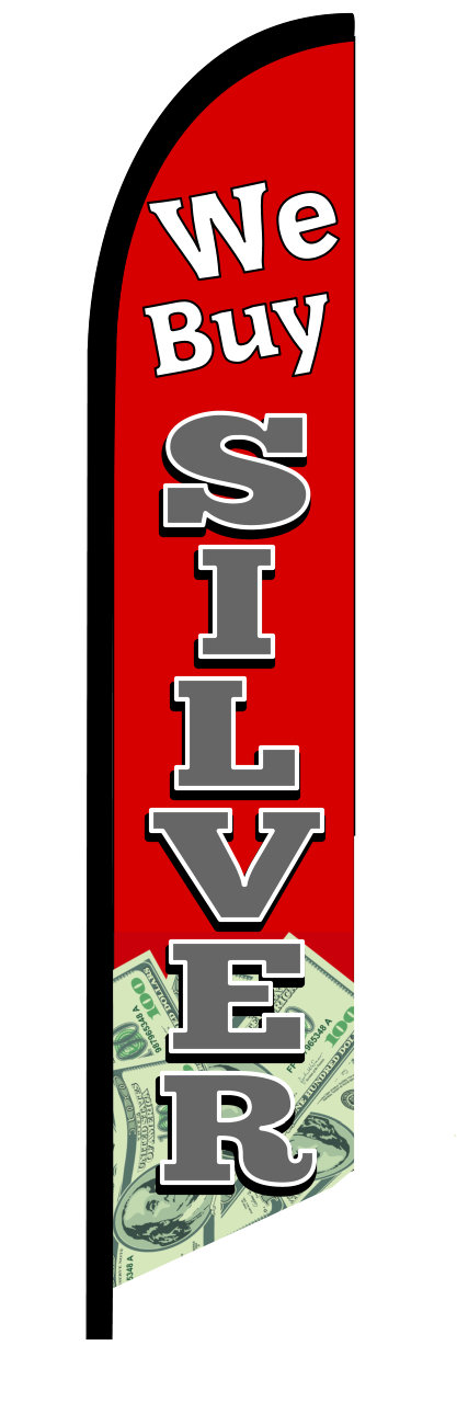 WE BUY SILVER swooper feather, flutter banner sign flag 7401 WE BUY SILVER swooper feather, flutter banner sign flag 7401