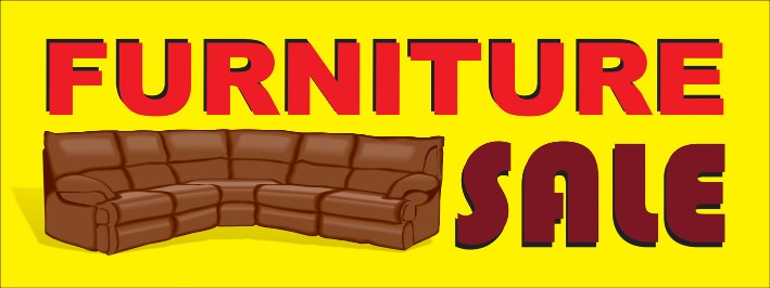 Furniture Sale large 3x8ft color banner sign white yellow red - Click Image to Close