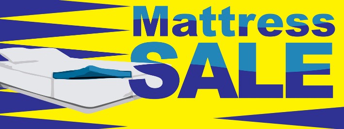 Mattress Sale large 3x8ft full color banner sign yellow blue