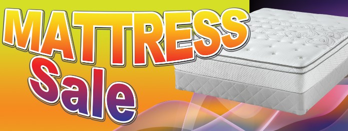 Mattress Sale large 3x8ft full color banner sign y/r/bl - Click Image to Close