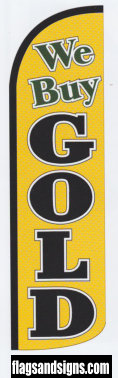 We buy gold yellow black design swooper feather banner flag